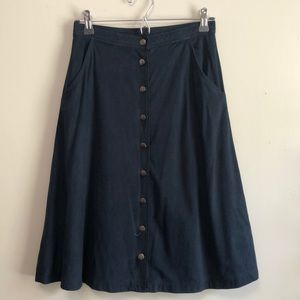 Pocket Skirt, Navy Suade, Button Down Middi Skirt